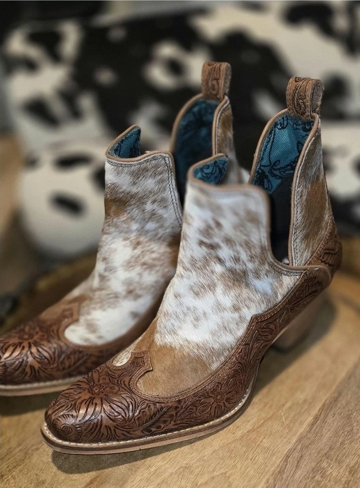 Myra Bag-Hairon Hide-botines de vaquera de cuero mecanizado a mano por Myra-NUEVO CON ETIQUETAS- Foto 2 de 4