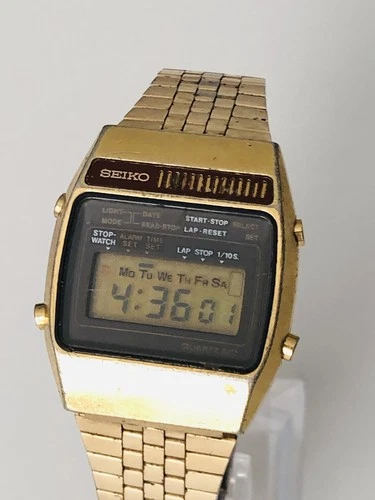 Men’s SEIKO Vintage Gold Tone Digital LCD Watch Alarm Chrono – Runs & Keeps Time