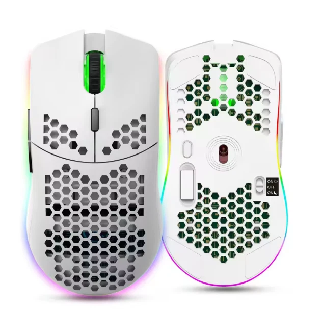 HXSJ T66 Wireless Gaming Mouse 2.4G Lightweight Honeycomb Shell RGB Mice - White - Image 3 of 4
