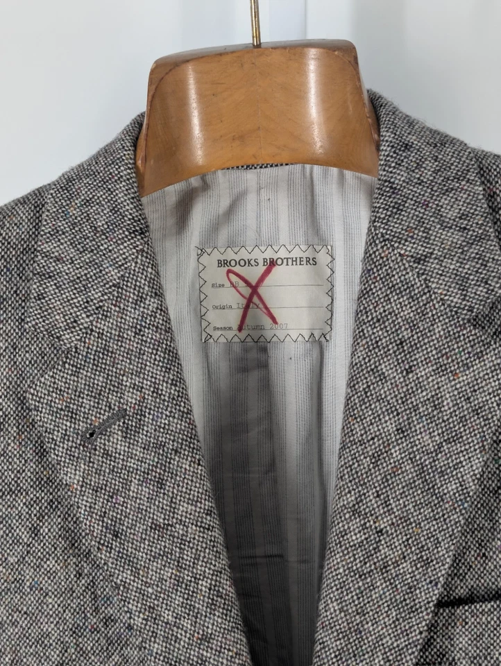 Brooks Brothers Черный Флис BB5 AW 2007 Образец Thom Browne Твидовый Блейзер Италия - Изображение 3 из 4