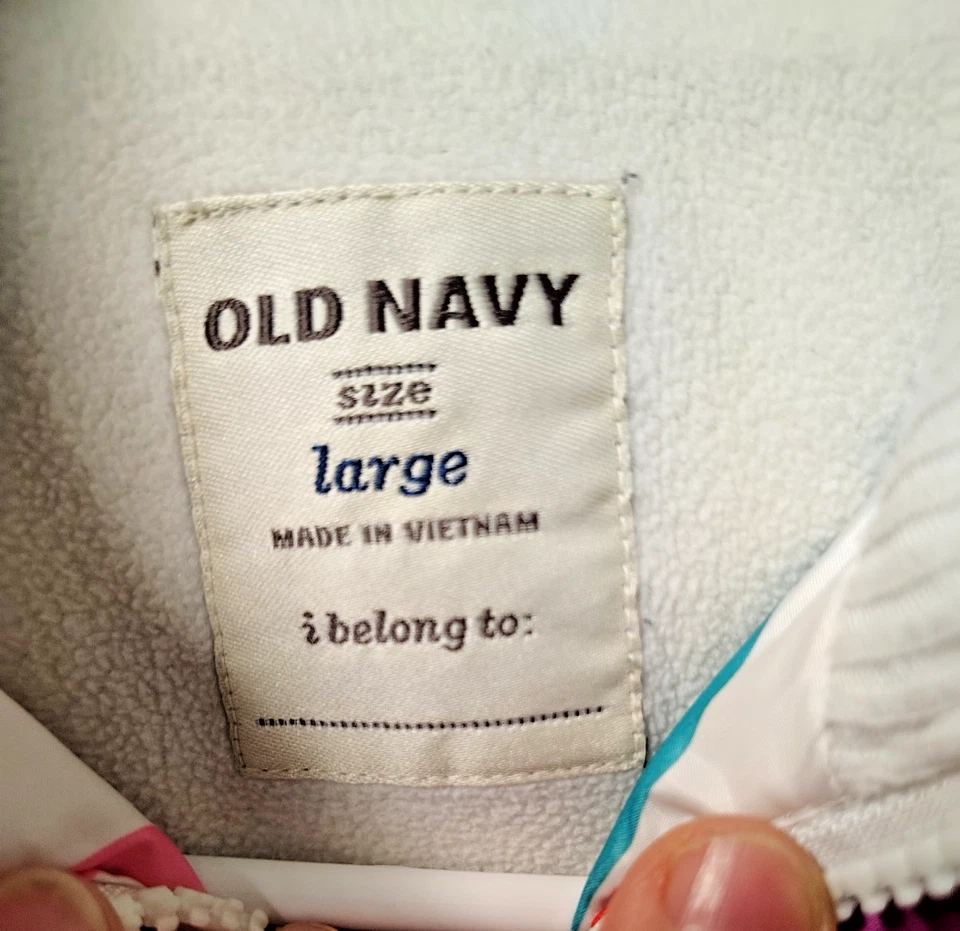 Antiguo Chaleco Acolchado Azul Marino Niñas Talla L Multicolor Signo de Paz Cremallera Completa Pequeño Defecto Foto 2 de 4