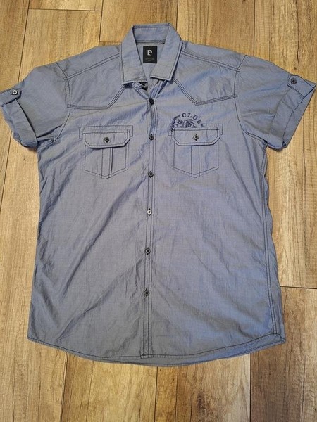 Men Pierre Cardin Shirt Grey Cotton 38 / M