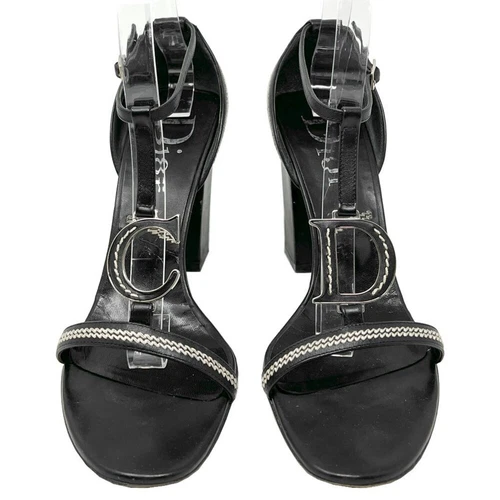 Sandales en cuir noir logo collection défilé Christian Dior 2005 époque Galliano