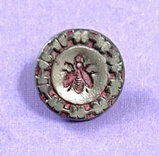 Very Small Vintage Metal Button - Flying Insect - Pink on Silver Tone