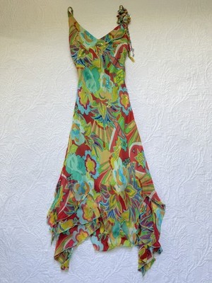 Rene Derhy Vivid Multicolour Sequinned Floral Appliqué Dress S