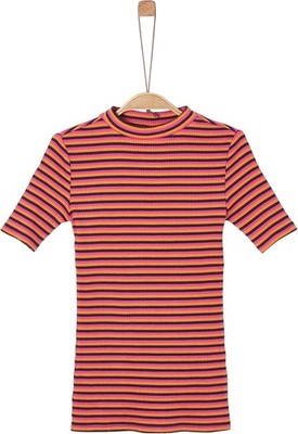 s.Oliver Girls T-Shirt, Short Sleeve Shirt, Summer Shirt, Orange Stripes, M REG