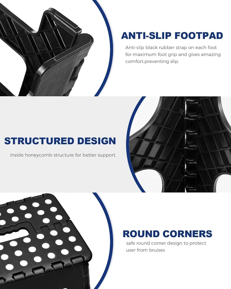 Folding Step Stool Plastic Foldable Stools Upgraded Lock Version 11" 16" 17.5" - Image 3 of 4