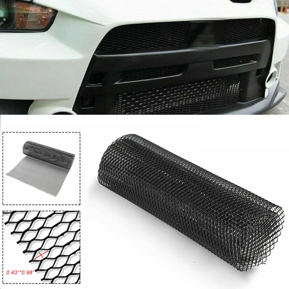 Black Aluminum Mesh Grill Cover Car Bumper Fender Hood Vent Grille Net 40" x 13" - Image 3 of 4