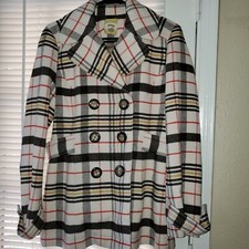 Fossil Plaid Double Breasted Coat Plaid Womens Jacket Medium