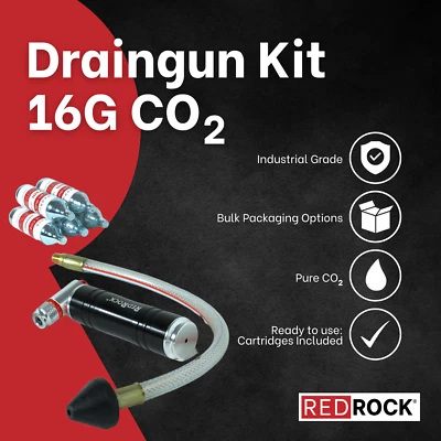 Redrock hvac drain gun with 5 Unthreaded 16 gram CO2 cartridges 8.3mm diameter