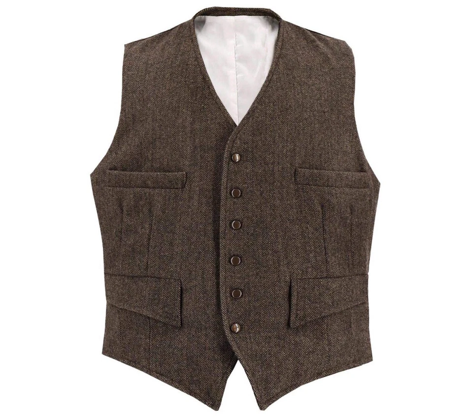 Men's Winter 100% Wool Plaid Suits Peak Lapel Jacket Vest 2 Pieces Retro Classic - Image 2 of 4
