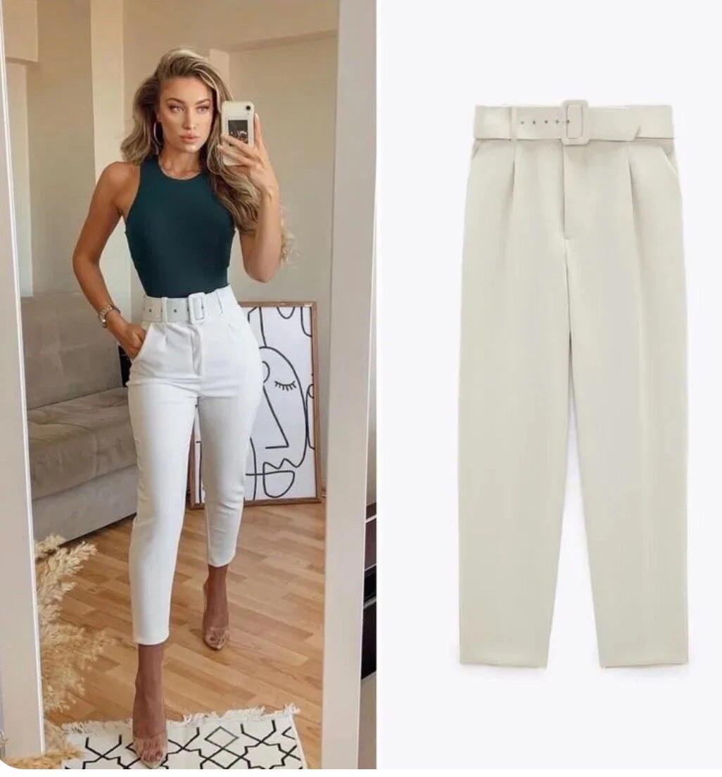 ZARA Ecru TROUSERS HIGH WAISTED PANTS SMALL UK 8 NEW eBay