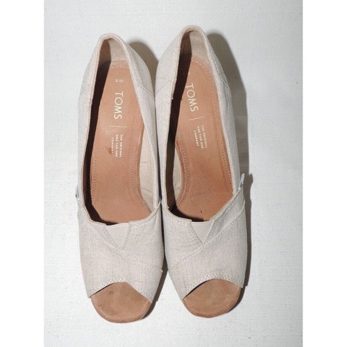 TOMS Classic Espadrille Wedge Sandals Open Toe Natural Crosshatch Beige Sz. 9 - Picture 4 of 6