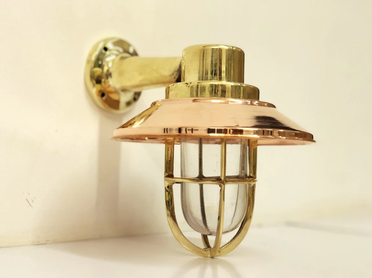 NAUTICAL BRASS ANTIQUE LIGHT MARITIME SCONE LIGHT WITH COPPER SHADE LOT OF 10