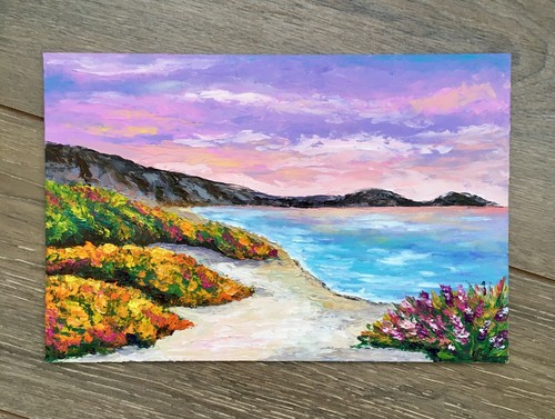 Meereslandschaft Gemälde Sonnenuntergang Maritim Ozean Kunstwerk Original Kalifornien Kunst 12×8" - Bild 7 von 7