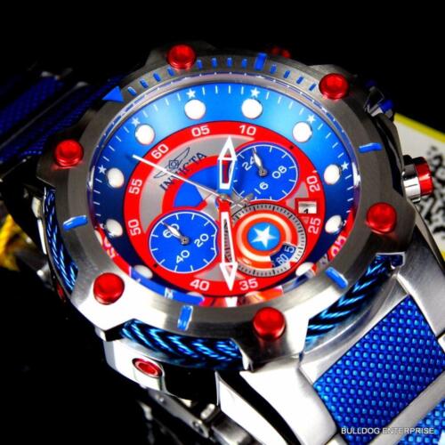 Invicta Marvel Captain America Bolt 51mm Steel Limited Ed Chronograph Watch New - Afbeelding 1 van 12