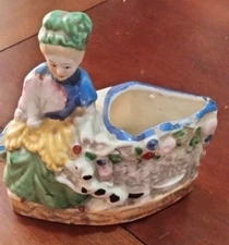 Vintage Victorian Lady with Dog 1940s Japan Cigarette Holder and Ashtray Planter