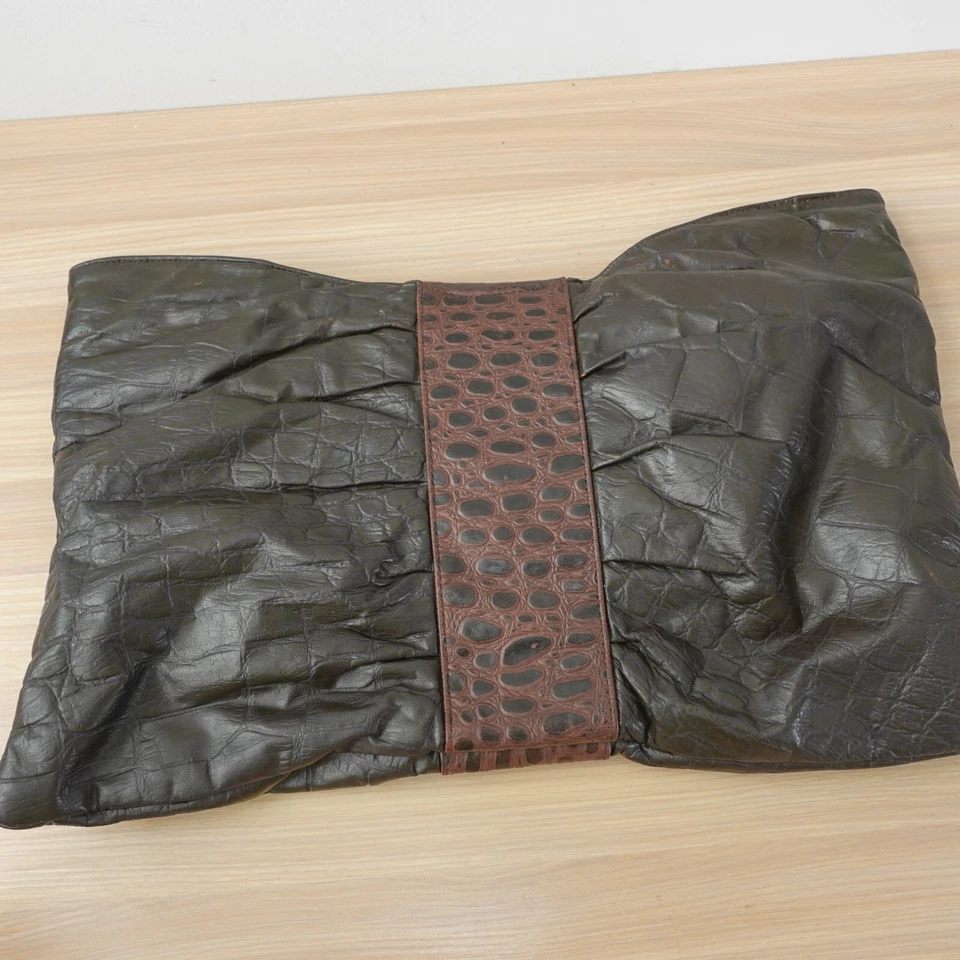 Bolso sin asas Crocodile Satchel XL VINTAGE marrón cuero occidental hebilla de vaquero Foto 2 de 4