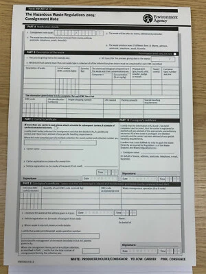 LGP Hazardous Waste Consignment Note (Triplicate A4) HWCN01v112 Pad (50 x 3 sets)