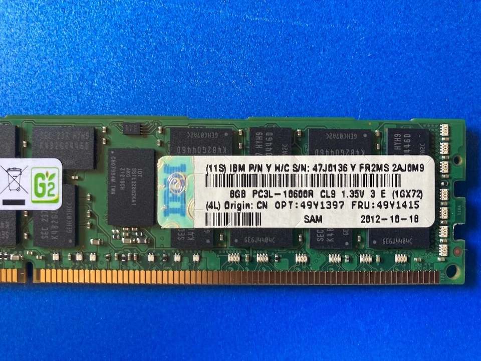 Original IBM/Lenovo Server DIMM 8GB 2Rx4 DDR3 PC3L-10600R memory (FRU: 49Y1415) - Imagen 3 de 4