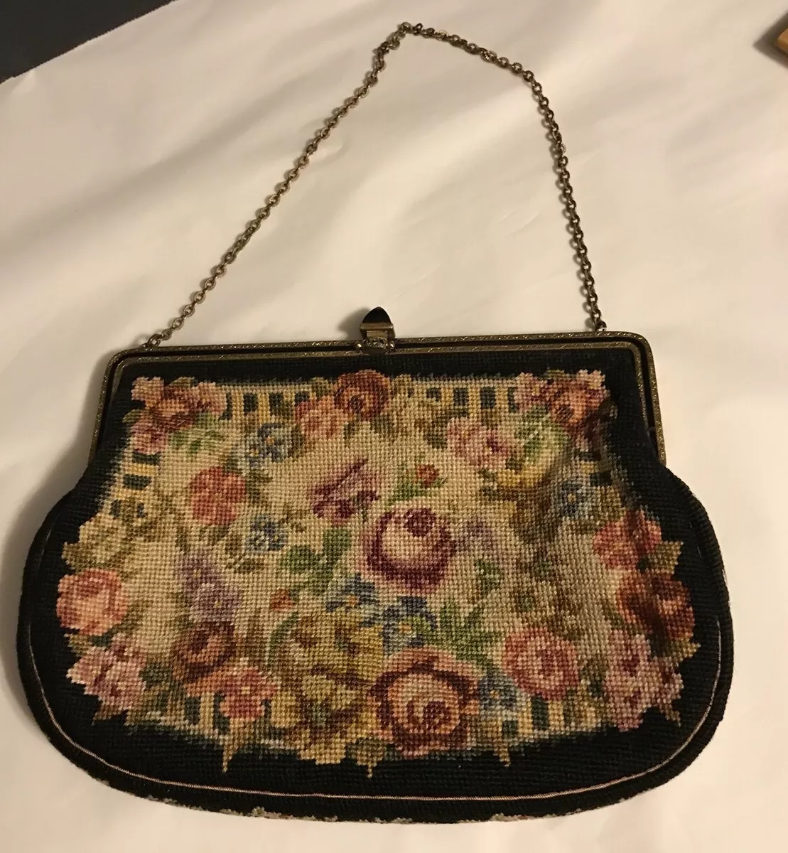 Antique Austrian Petit Point Tapestry Purse With Change Purse and Mirror |  Austria