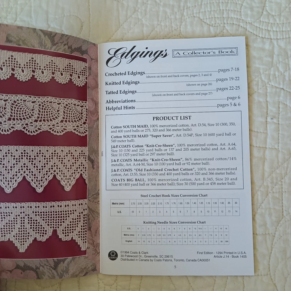 42 Edgings to Knit Crochet & Tat Coats & Clarks Instruction Book  1405 Vtg 1994 - Image 3 of 4