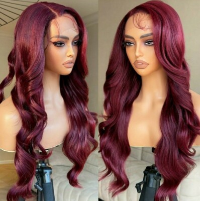 Burgundy WINE Red Wig HD Front Lace Human Hair Blend  display picture 1