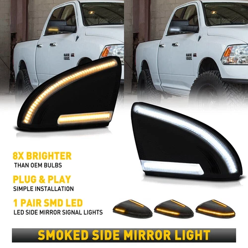 Sequential LED Mirror Turn Signal Puddle Light For 2009-18 Dodge Ram 1500 Smoked