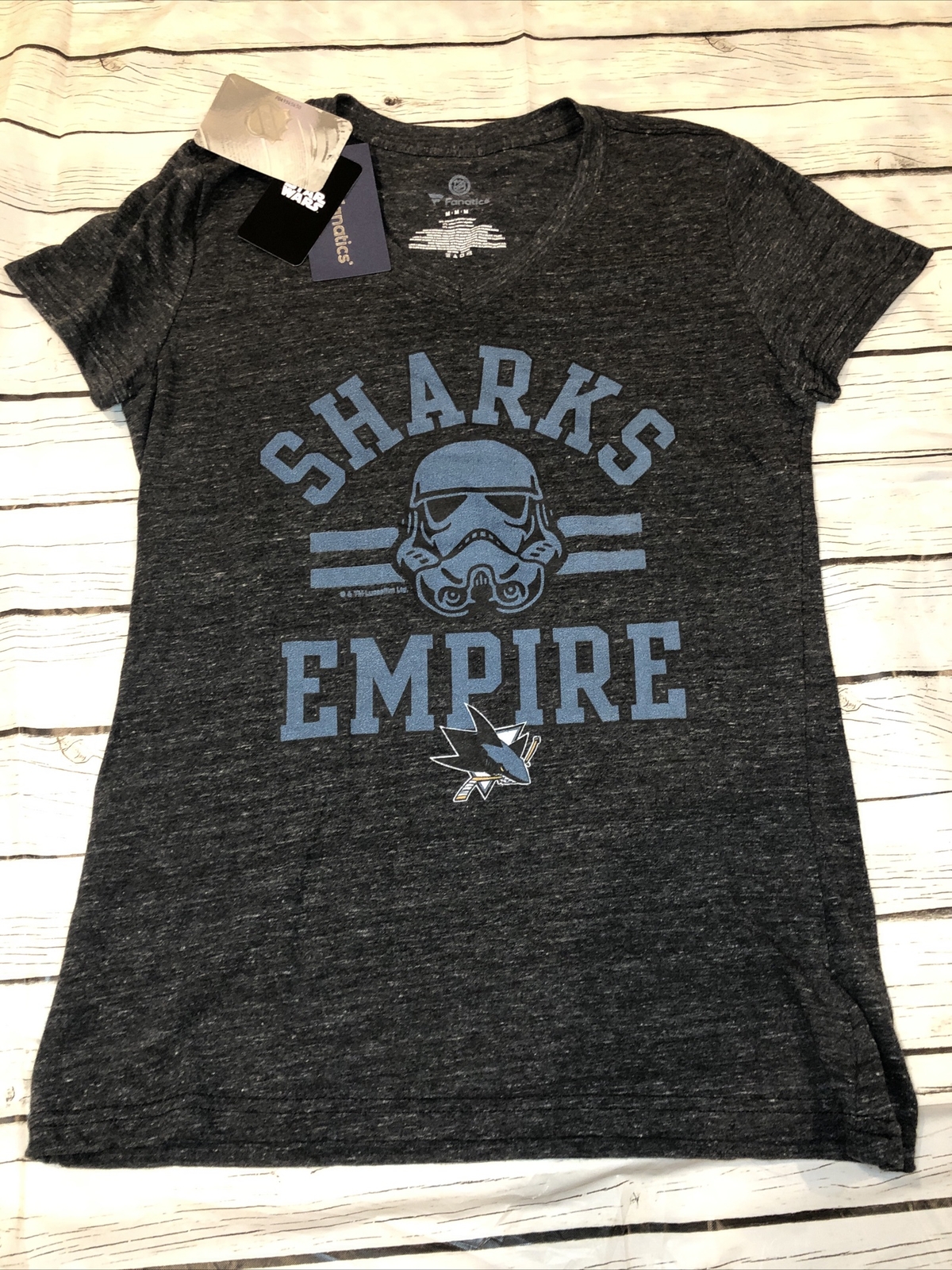 San Jose Sharks Hockey Fanatics  Women's T-Shirt Sz M (STAR WARS) V-Neck NEW
