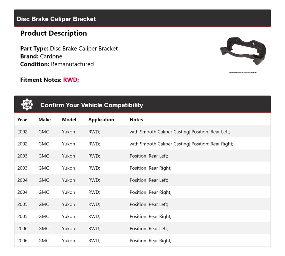 Para 2002-2006 GMC Yukon RWD suporte de pinça de freio a disco Cardone 2003 2004 2005 - Imagem 2 de 4