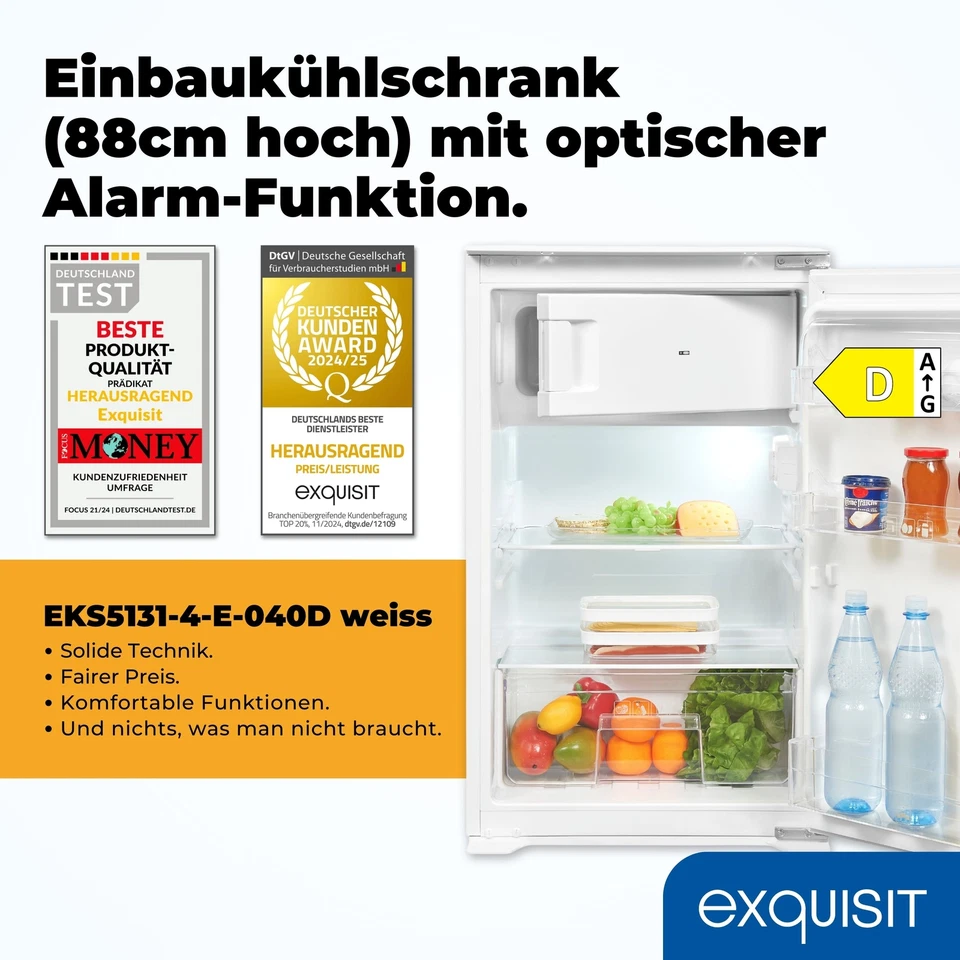 Exquisit Einbaukühlschrank mit Gefrierfach, 118 L, 88cm, EKS5131-4-E-040D weiss - Bild 2 von 4