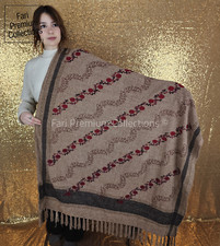 Kashmiri Aari Embroidered Pure Wool Shawl/Wrap/Scarf/Throw Soft Warm Pakistani