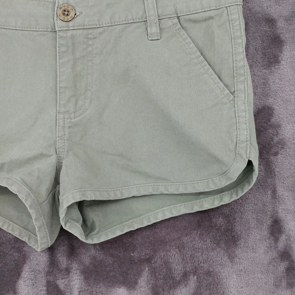 Pantalones Cortos RVCA Verde Mezcla Algodón Chino Mujer Talla 28 Informal 2" Entrepierna Foto 3 de 4