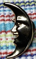 Vintage Gold Tone Man in The Moon Pin Brooch Celestial Crescent Moon Face 90s