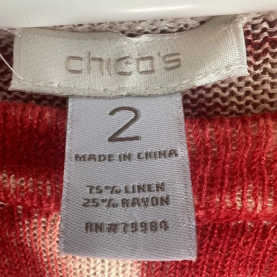 Suéter Chico's Mujer Lino Rayón Cuello Redondo Manga 3/4 Talla L Rojo Blanco Tie Dye Foto 4 de 4