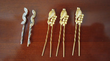 Lot of Five Gold Silver Tone Hair Clips Bobby Pins Decorative Vintage Costume