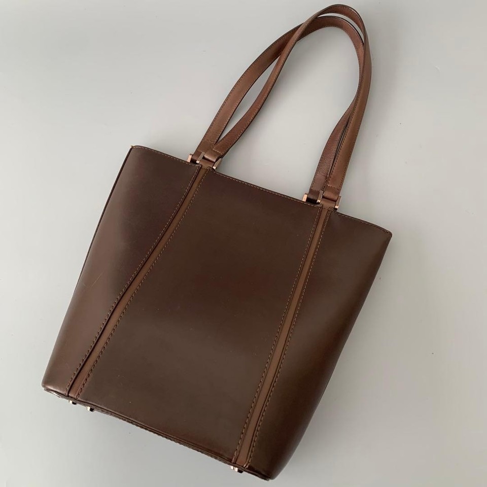 Authentic Burberry Leather handbag with Nova check lining dark brown Women