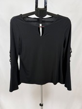 Lace Up Sleeve Top Womens XS Black Keyhole Neck Long Sleeve Stretch NWT