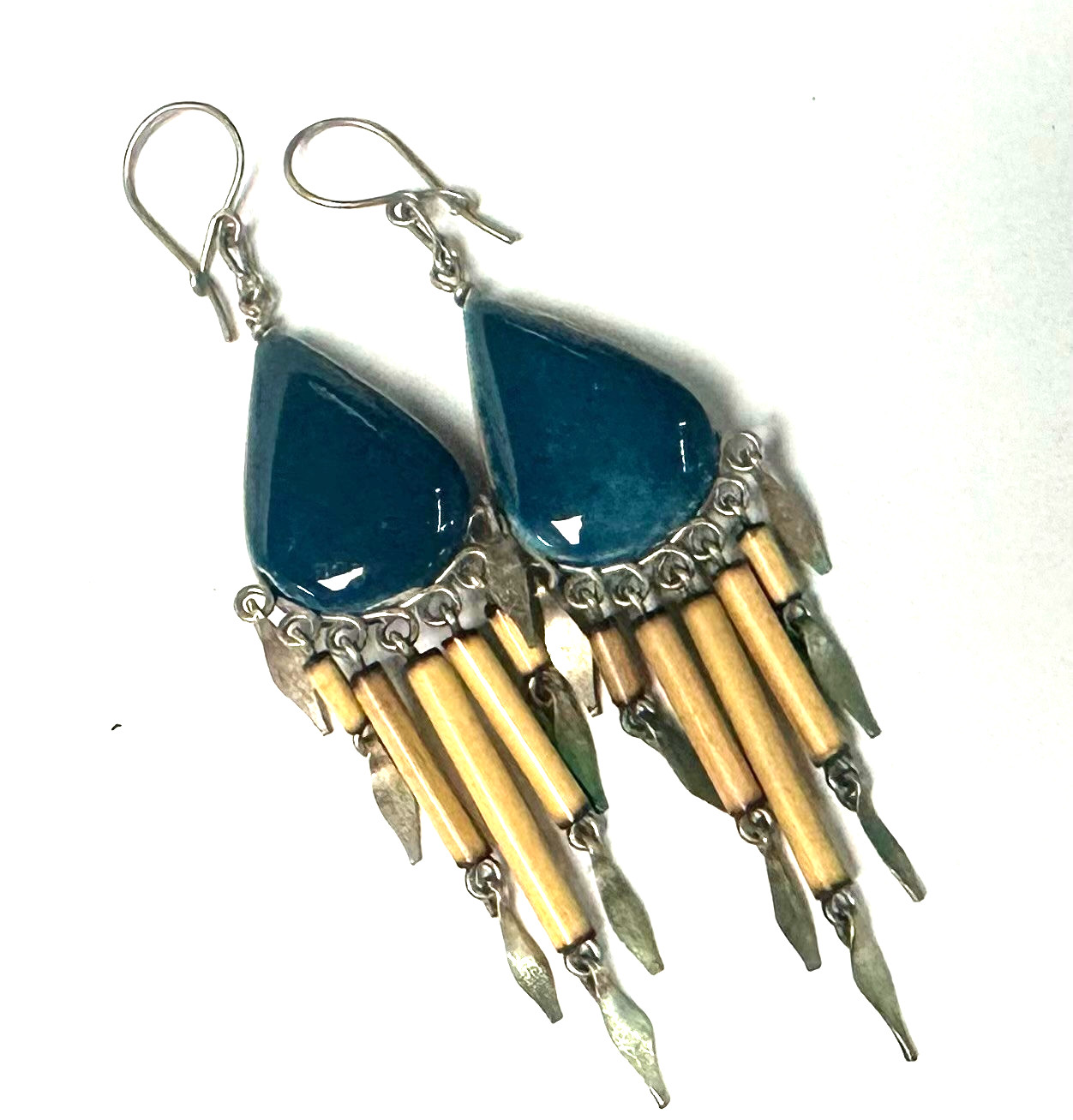 Costume Silver Tone Blue Stone Dangle Pierced Earrings Jewelry Lot K