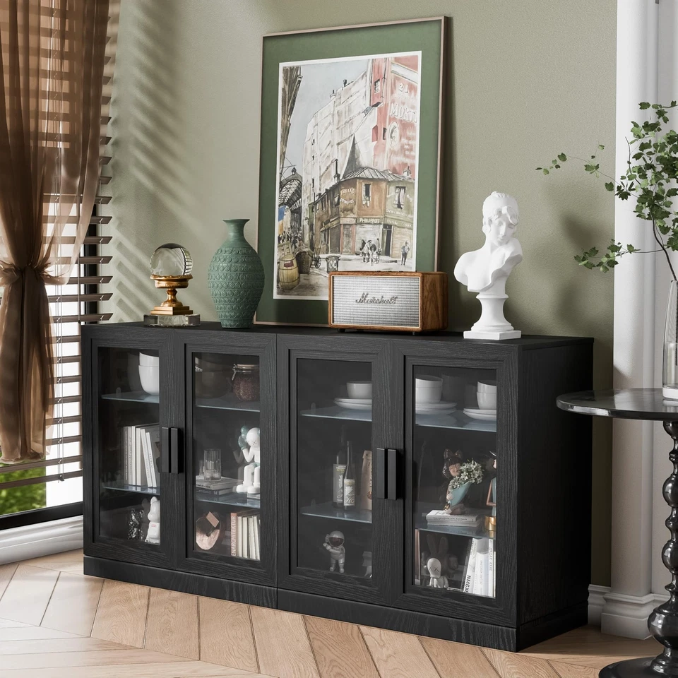 62" W x 31" H x 16" D Large Sideboard Buffet Cabinet with 4 Glass Doors,2 Adj... - Image 2 of 4