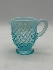 Vintage Fenton Glass Blue Hobnail Opalescent Creamer 3.5"
