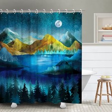 Mountain Lake Shower Curtain 72x72, Stars, Starry Night Sky, Forest, Moon