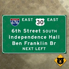 Philadelphia Pennsylvania Independence Hall Ben Franklin highway road sign 22x13