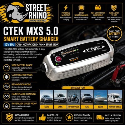 CTEK MXS 5.0 Smart Battery Charger 12V Start Stop 5A For Renault GTA
