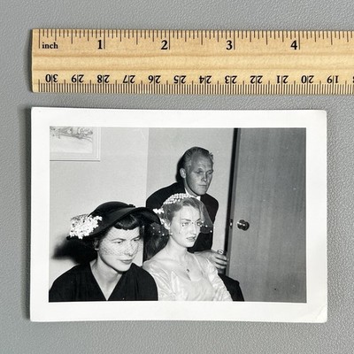 Vintage 1950s Photo Women Birdcage Veil Hats Fierce Model Expression Wedding B&W