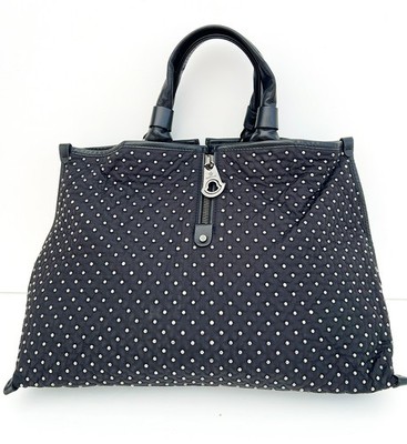 Authentic MONCLER Black Puffer Nylon Studded Large Tote Bag Leather Handles
