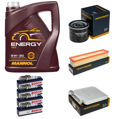 MANNOL, DENCKERMANN, BOSCH Inspektionspaket 5L MANNOL Energy 5W-30 Zündkerzen für Renault Twingo II 1.2