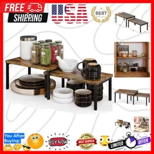 Wooden Top Expandable Stackable Kitchen Cabinet and Counter Shelf Organizer, ...