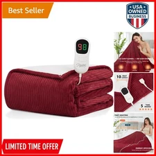 Heated Blanket Electric Throw 50x60 Soft Flannel Sherpa Auto-Off 10 Heat Levels