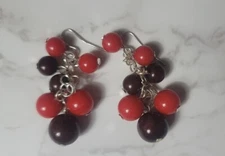 Round Red Brown Silver Bead Dangle Pierced Fashion Jewerly Earrings Earring